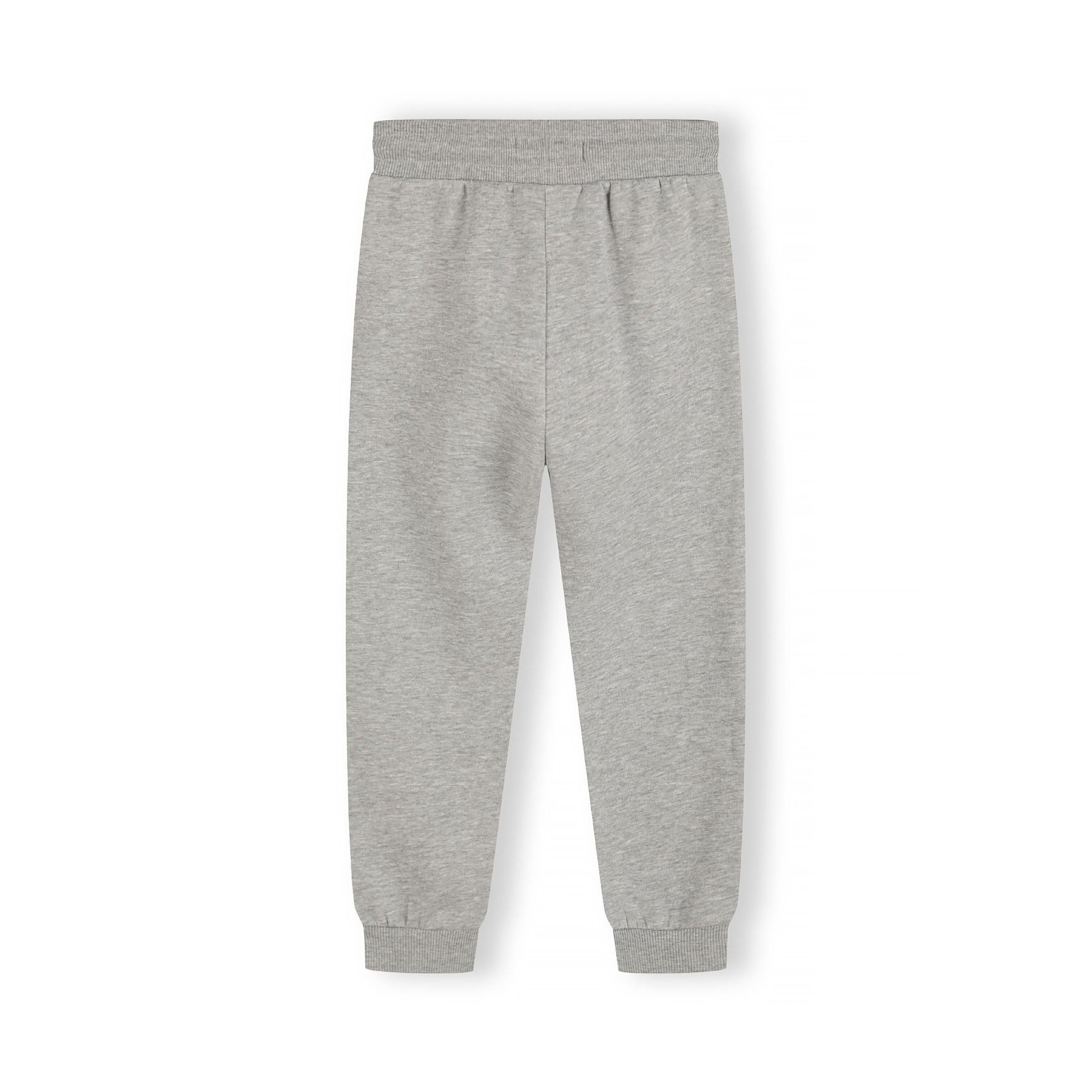Back view of grey Minoti joggers showing ribbed waistband, side pockets and elasticated ankle cuffs on white background