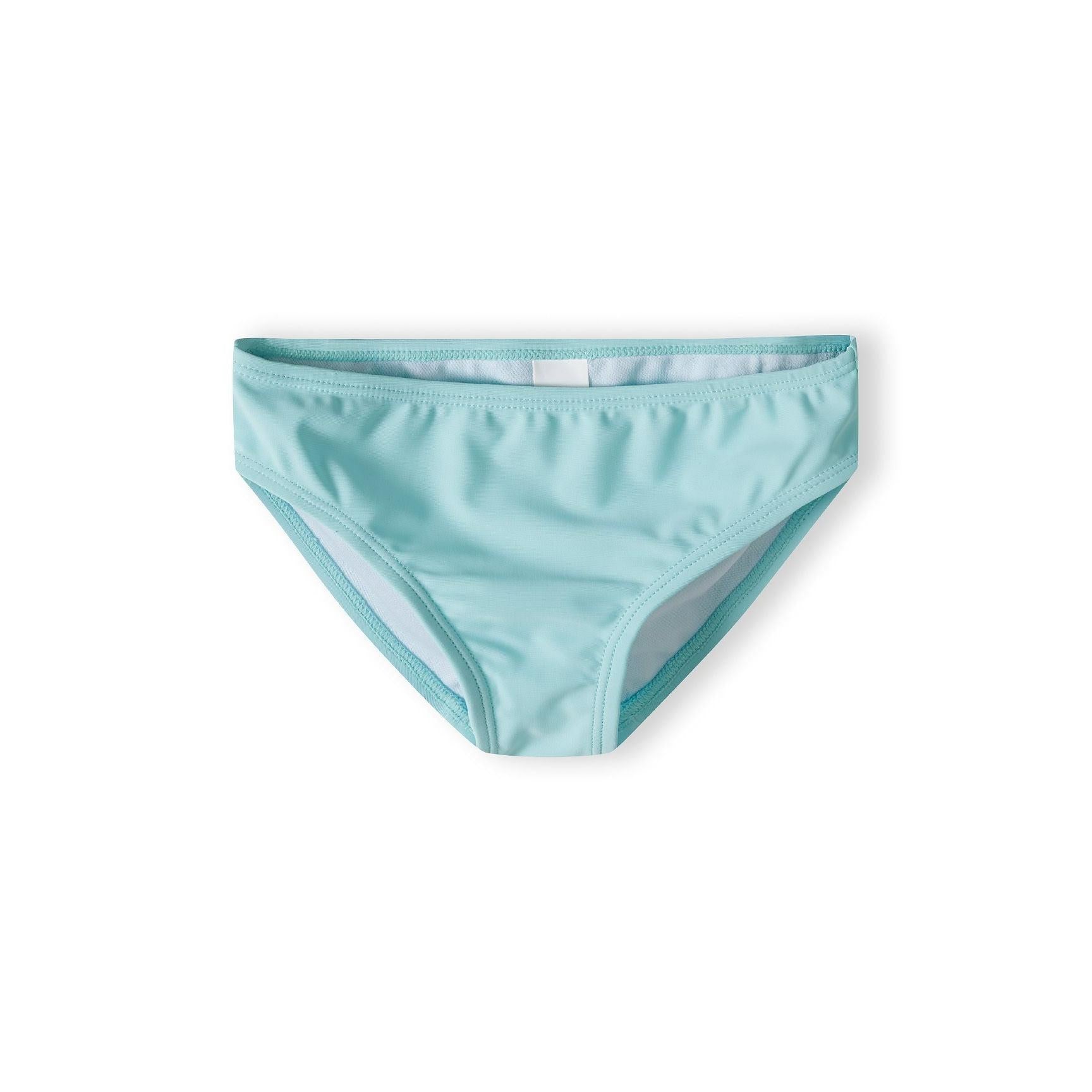 Mint green bikini bottoms with elastic waistband shown individually on white background, displaying classic brief cut style