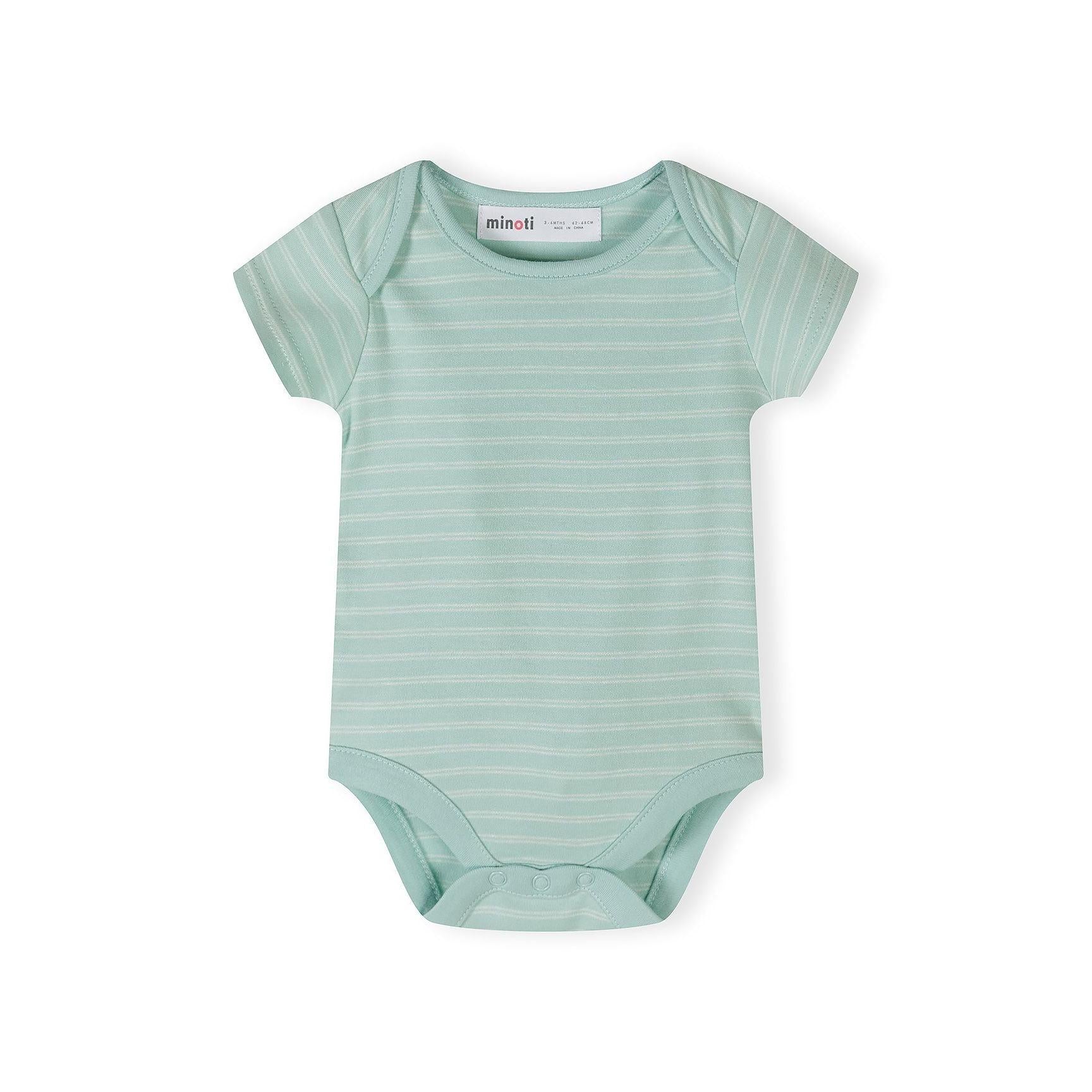 Single cream bodysuit with safari animal print featuring elephants, giraffes, lions and palm trees on white background