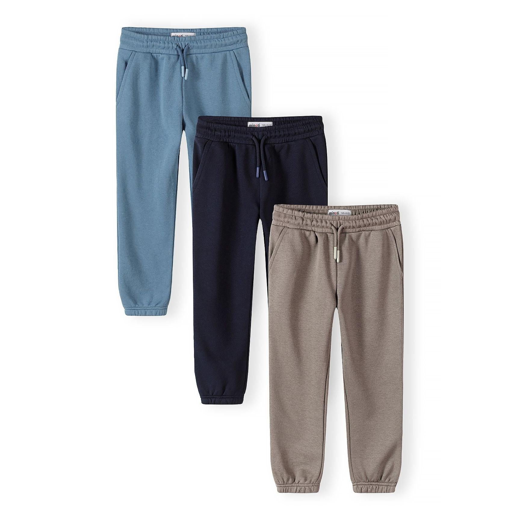 Lot de 3 joggings bleu et beige à taille élastiquée (3–15 ans)