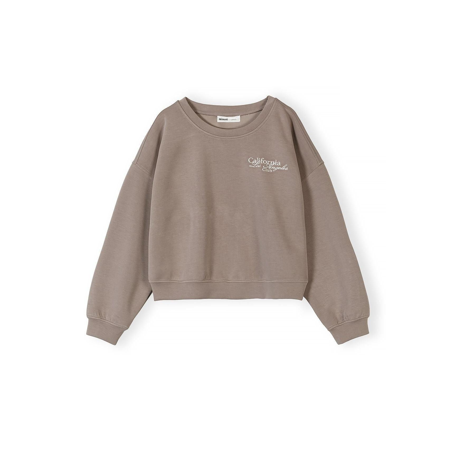 Brown viscose sweatshirt with California embroidery shown flat against white background, front view
