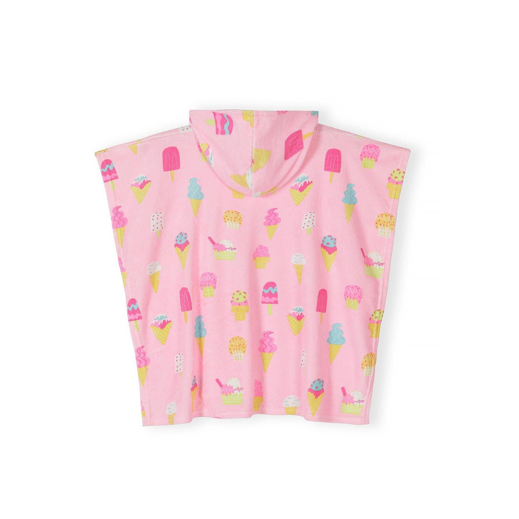 Back view of pink ice cream print hooded cover-up showing the sleeveless design and all-over pattern on white background
