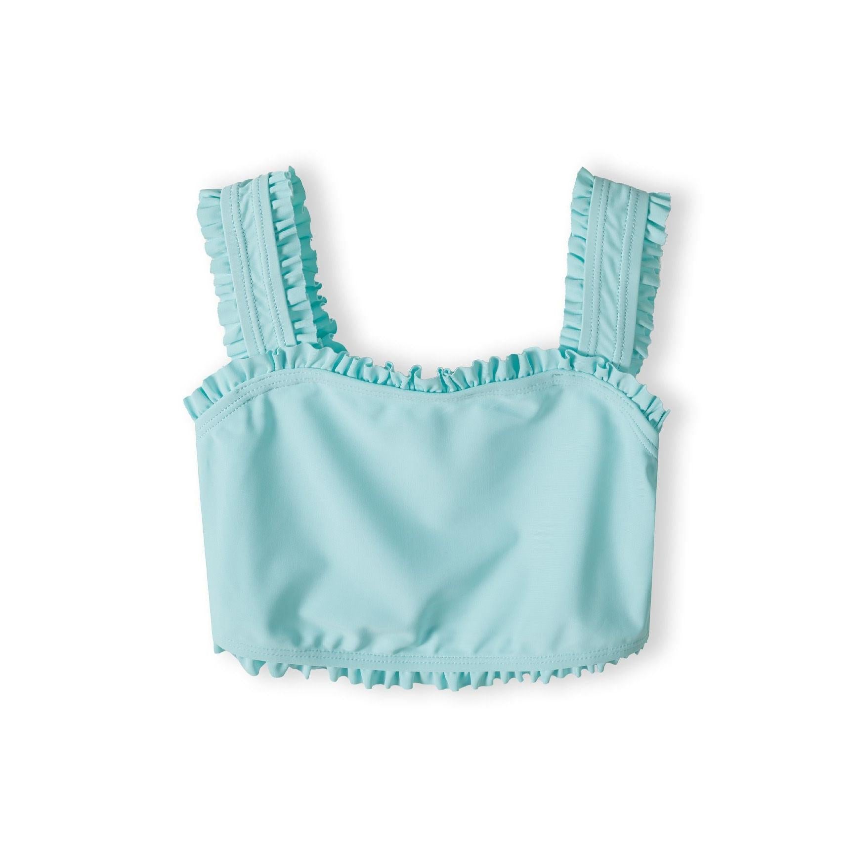 Mint green bikini bottoms with elastic waistband shown individually on white background, displaying classic brief cut style