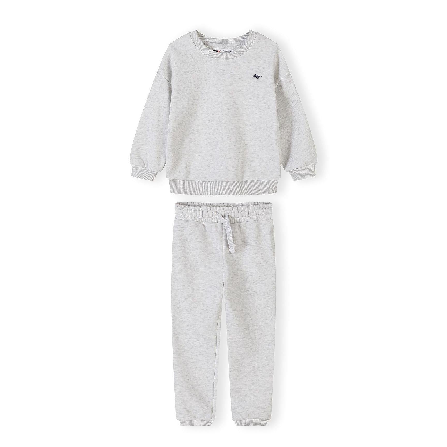 Navy blue sweatshirt and matching joggers tracksuit set displayed on white background showing front view