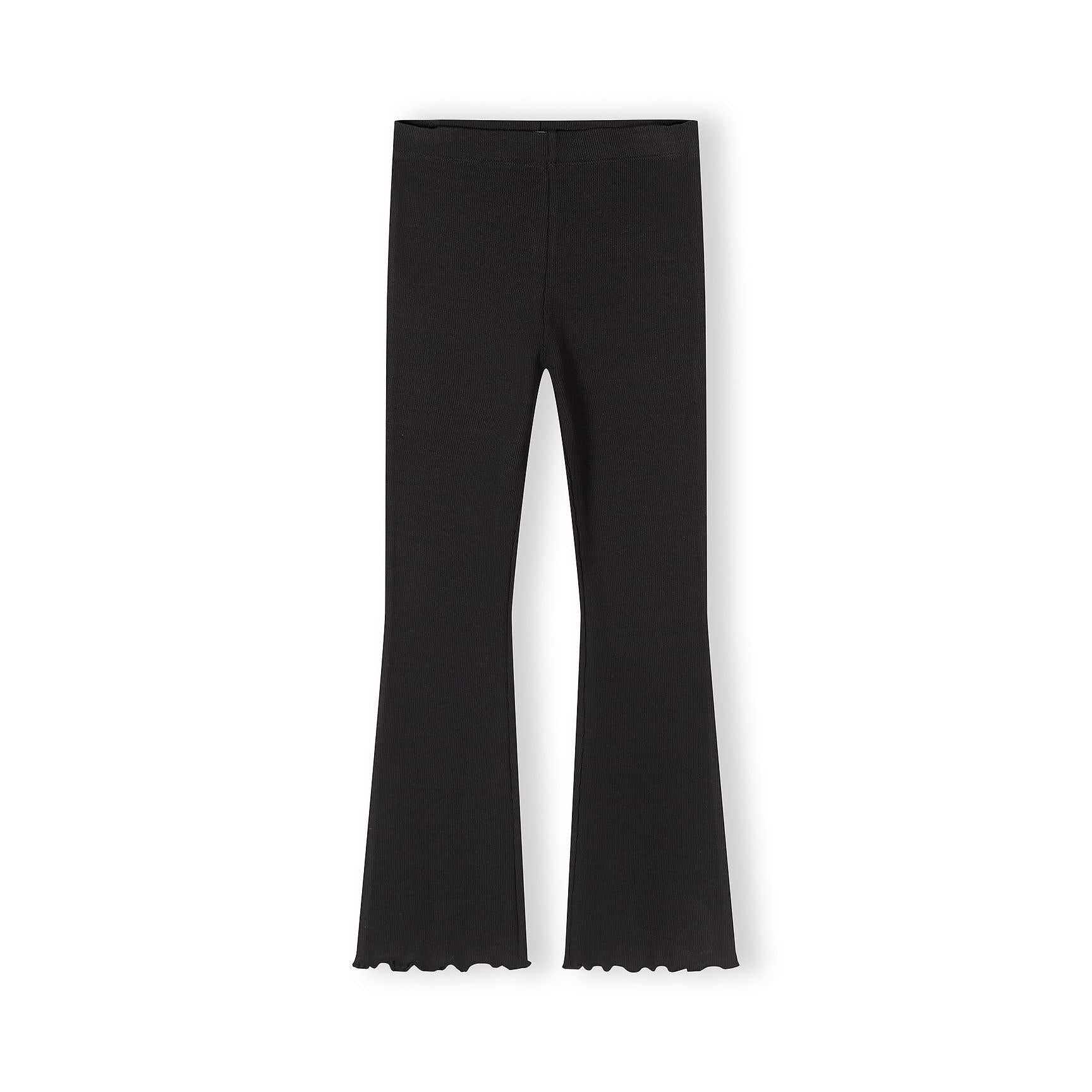 Single pink ribbed flare leggings displayed against white background showing full length and scalloped hem