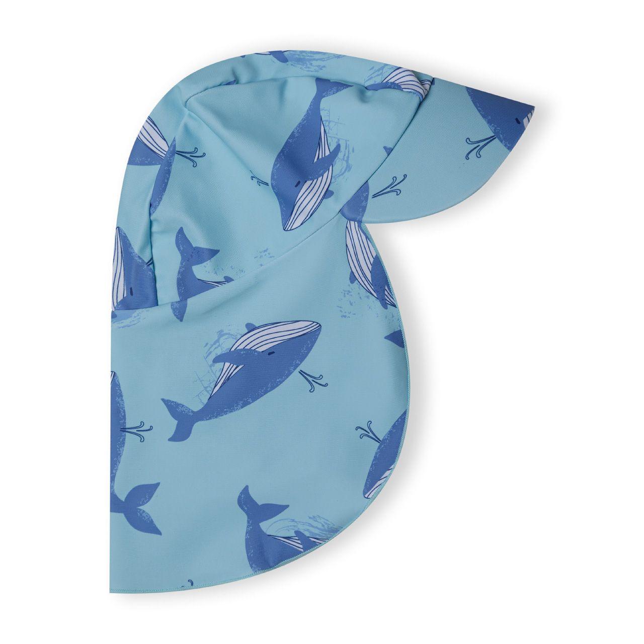 Legionnaire style hat with whale print pattern and neck flap protection shown on white background