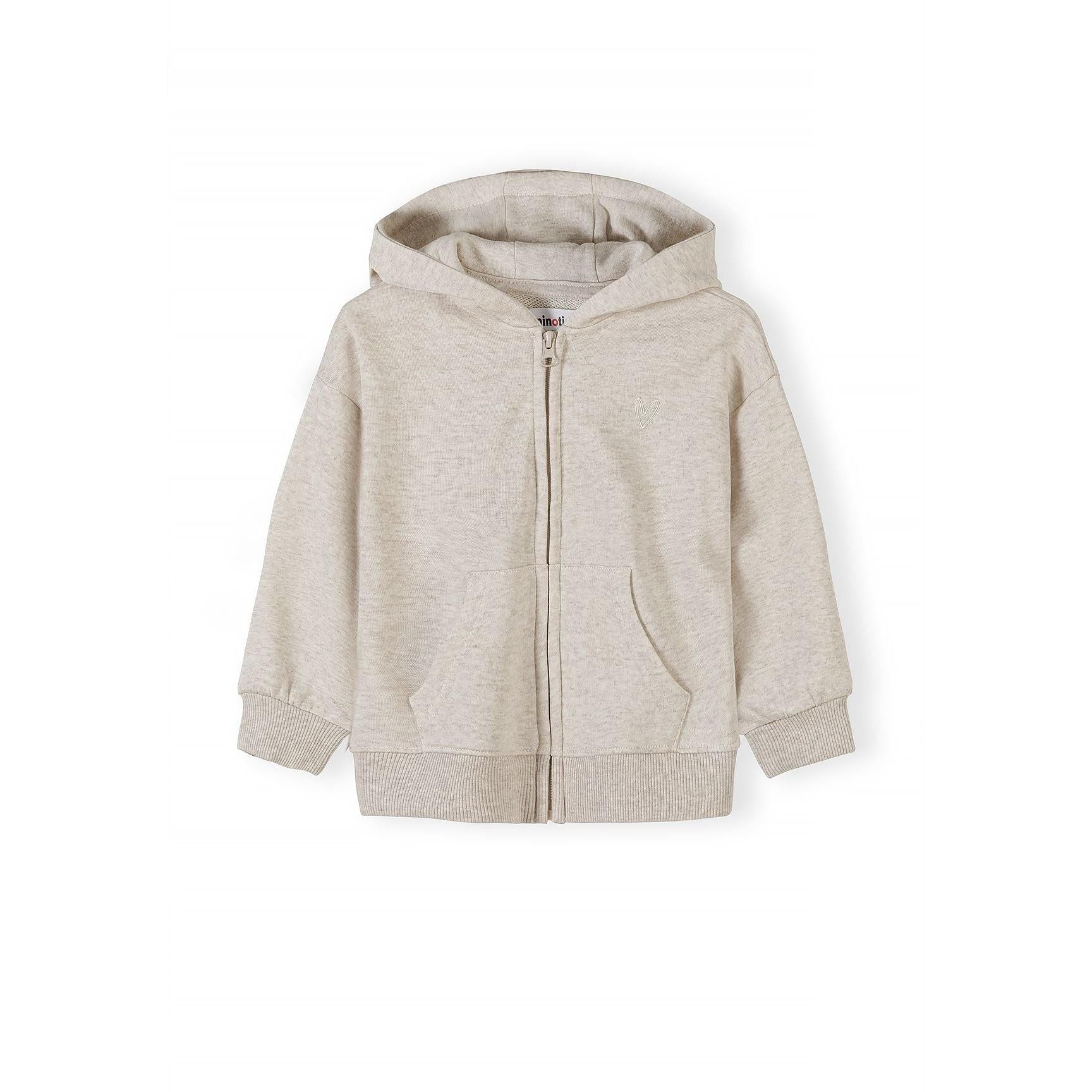 Close-up front view of coral pink hoodie with zip front, hood, and kangaroo pocket, on white background