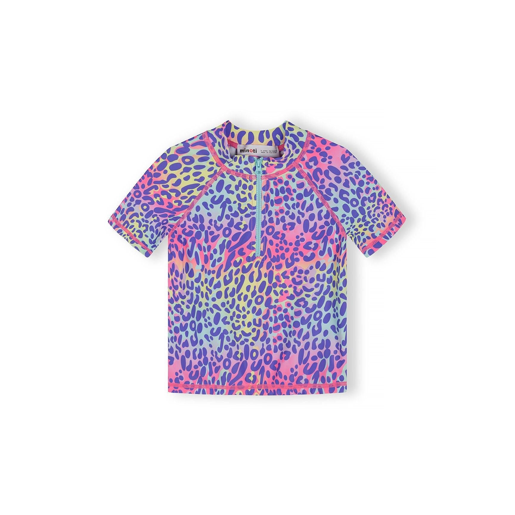 Back view of purple leopard print swim briefs displaying the full animal print pattern with pink and purple tones on white background