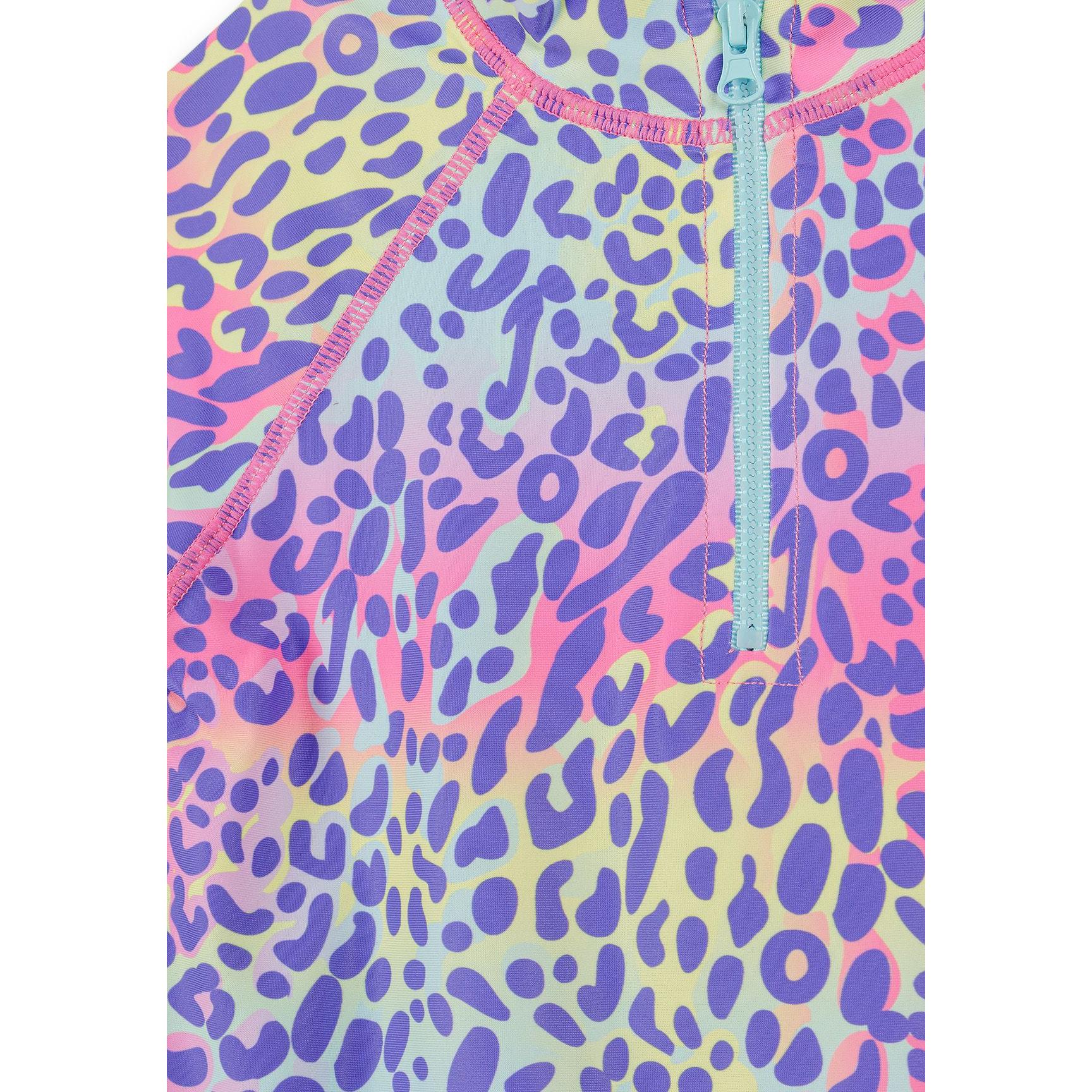 Back view of purple leopard print swim briefs displaying the full animal print pattern with pink and purple tones on white background