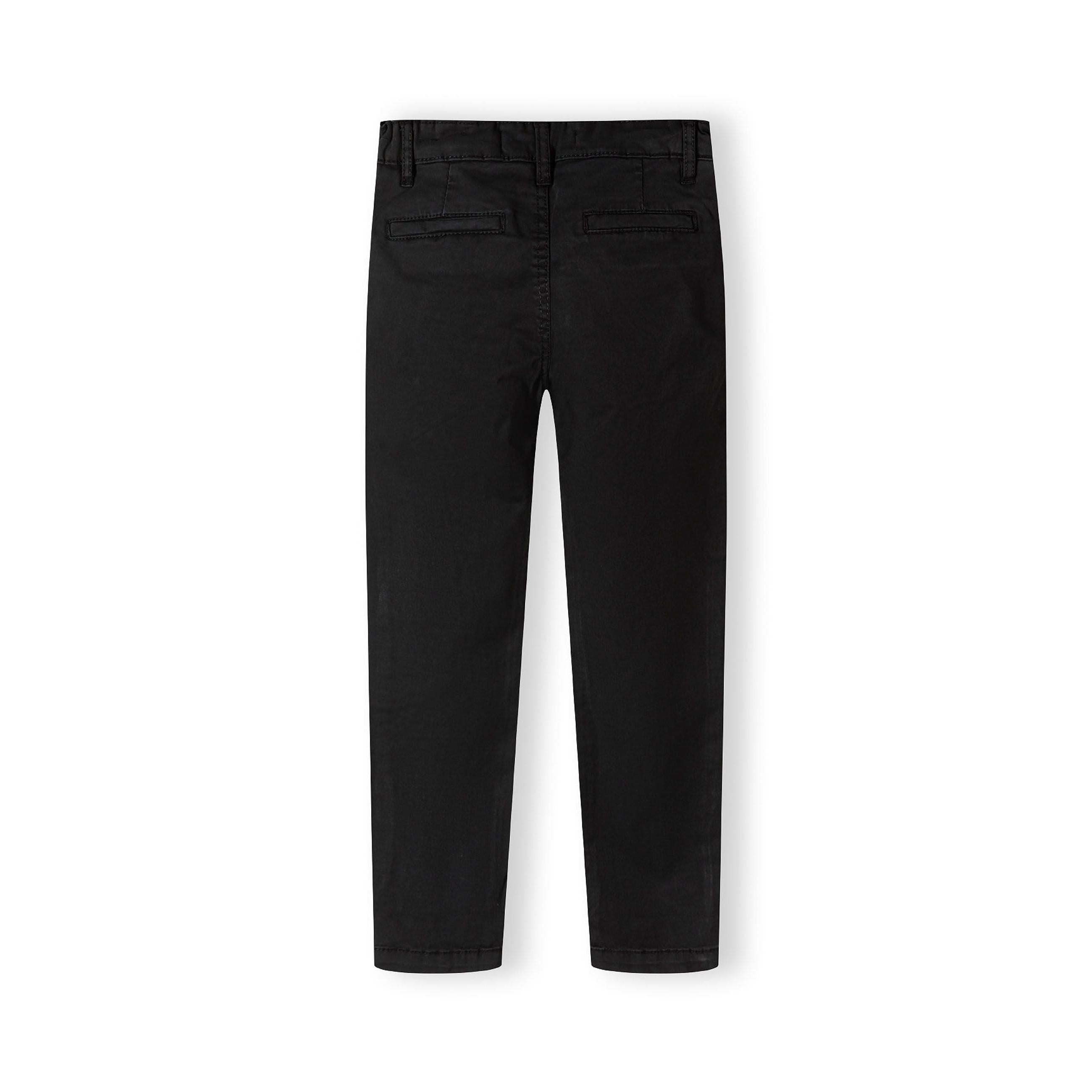 Back view of black chino trousers showing rear pockets and clean tailored finish on white background